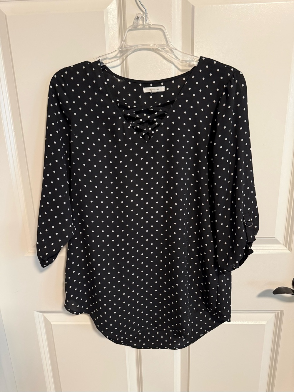 Maurices Black and White Polka Dot Lace-Up Blouse